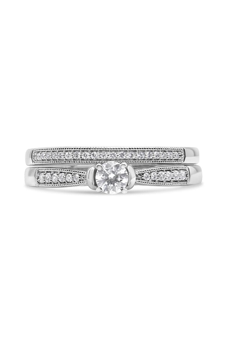 Silver 1/3 Cttw Diamond Engagement Ring Bridal Set with Milgrain, Alternate, color, White