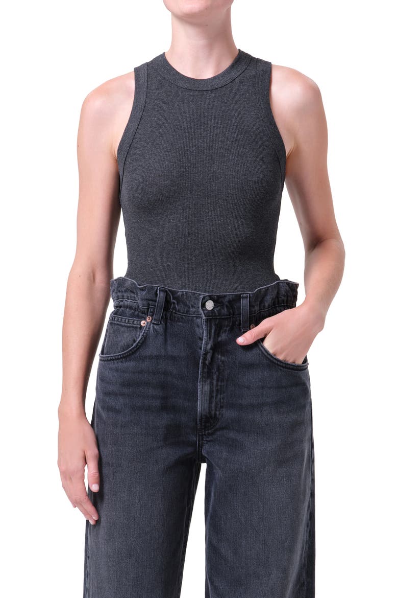 Leigh Rib Racerback Tank, Main, color, CHARCOAL HEATHER