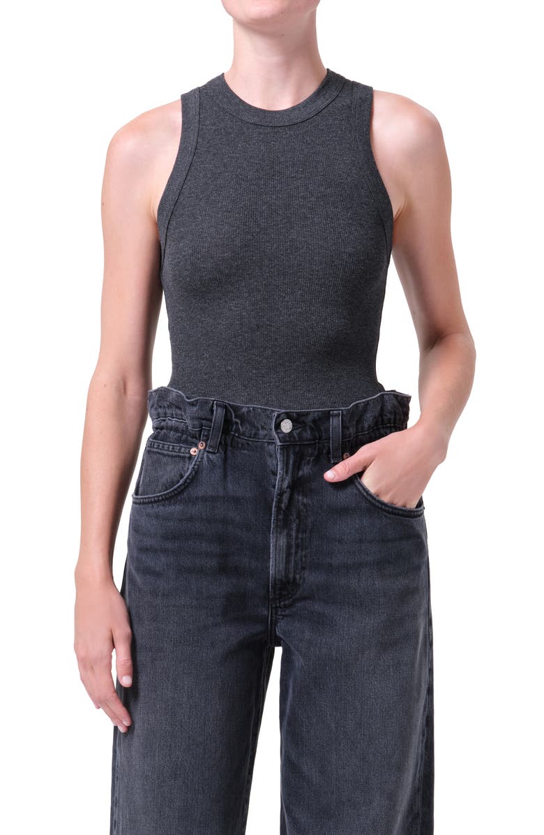 AGOLDE Leigh Rib Racerback Tank, Main, color, Charcoal Heather