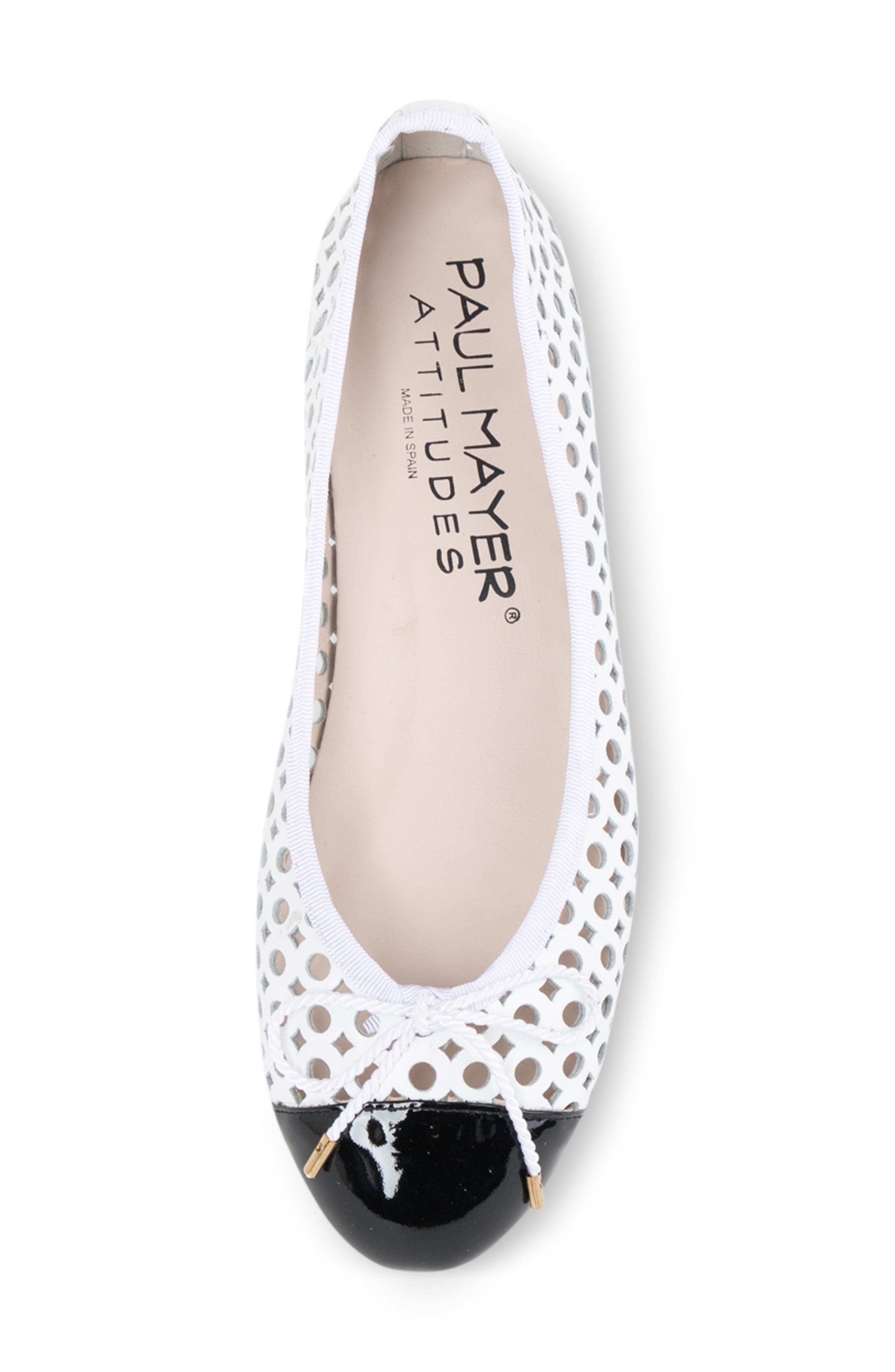 PAUL MAYER Brandy Perforated Ballet Flat, Alternate, color, Black/ White
