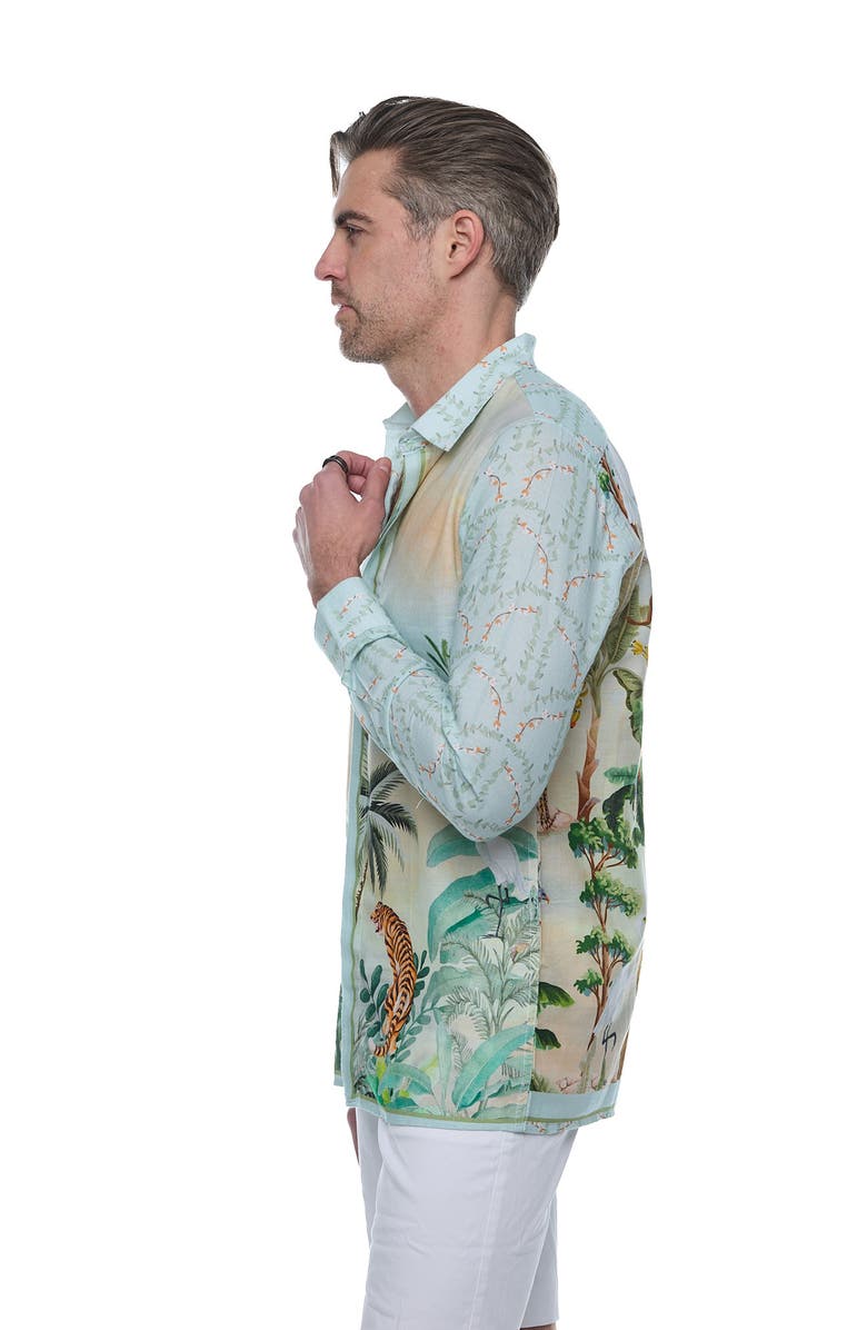 RANEES Extra Trim Fit Print Linen & Cotton Button-Up Resort Shirt, Alternate, color,