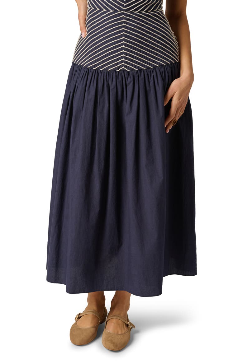 Embroidered Cutout Drop Waist Cotton Midi Dress, Alternate, color, NAVY/ IVORY