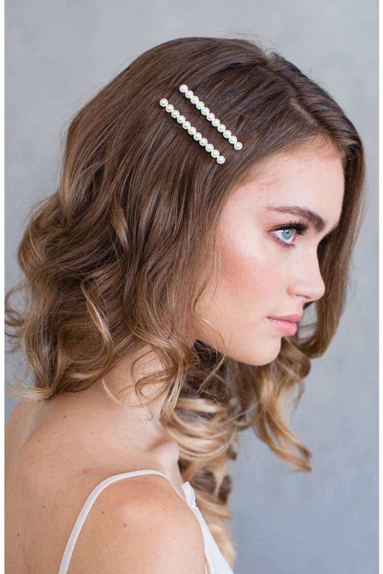 Annika Set of 2 Imitation Pearl Hair Clips, Alternate, color, GOLD