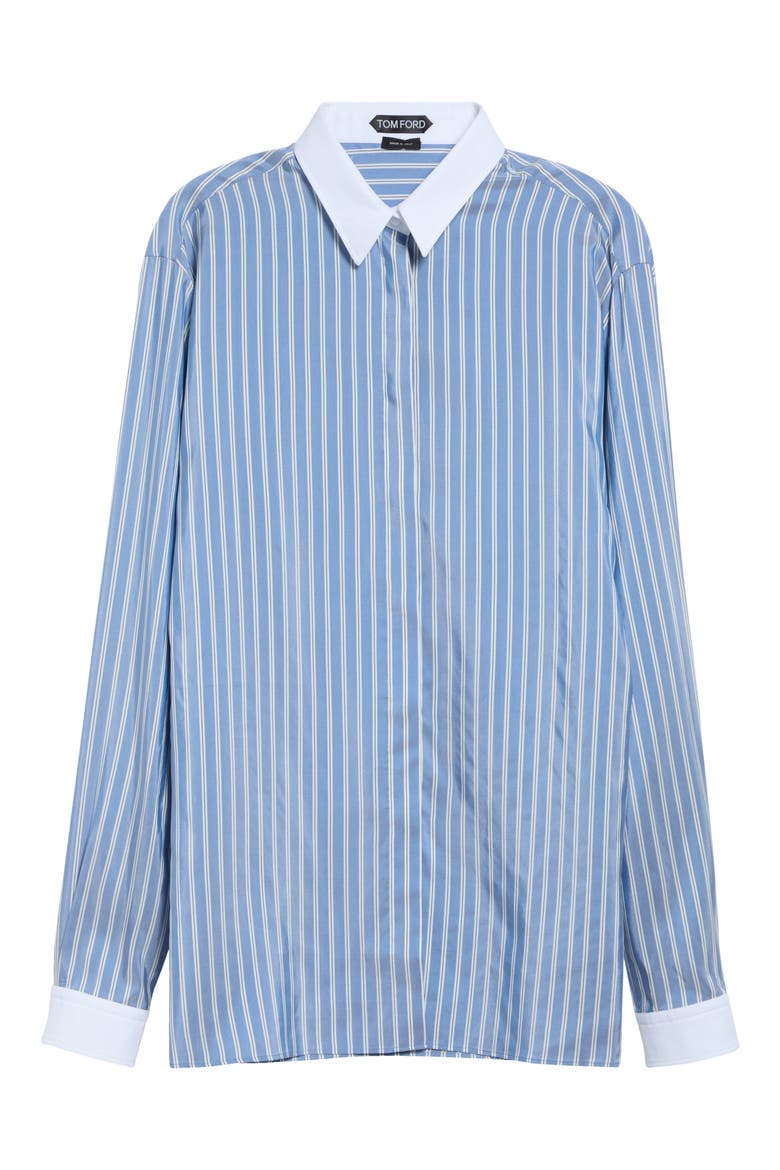 Striped Silk Boyfriend Shirt, Main, color, SKY BLUE/ OFF WHITE