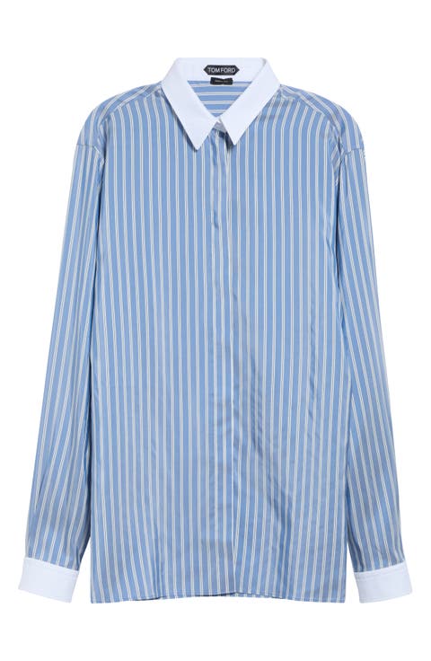 Striped Silk Boyfriend Shirt