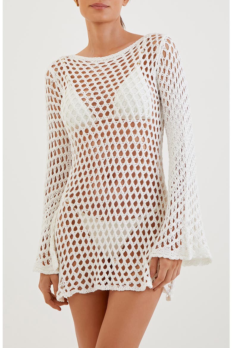 Belle Crochet Long Sleeve Cover-Up Dress, Main, color, OFF WHITE