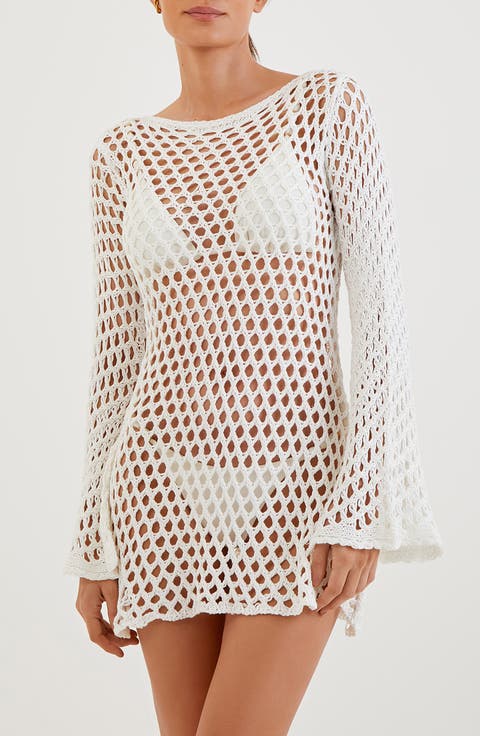 Belle Crochet Long Sleeve Cover-Up Dress