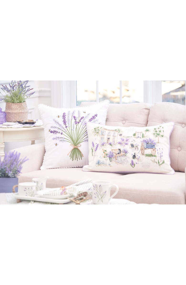 C&F Home Lavender & Cat Village Market Jardin de Fleurs Countryside Graphic Print Embroidered Throw Pillow, 14" x 22", Alternate, color, Purple