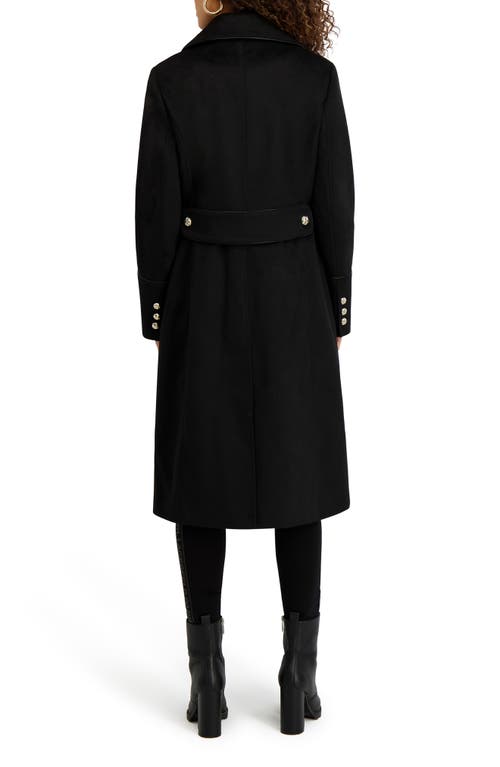 Karl Lagerfeld Paris Double Breasted Wool Blend Coat In Black