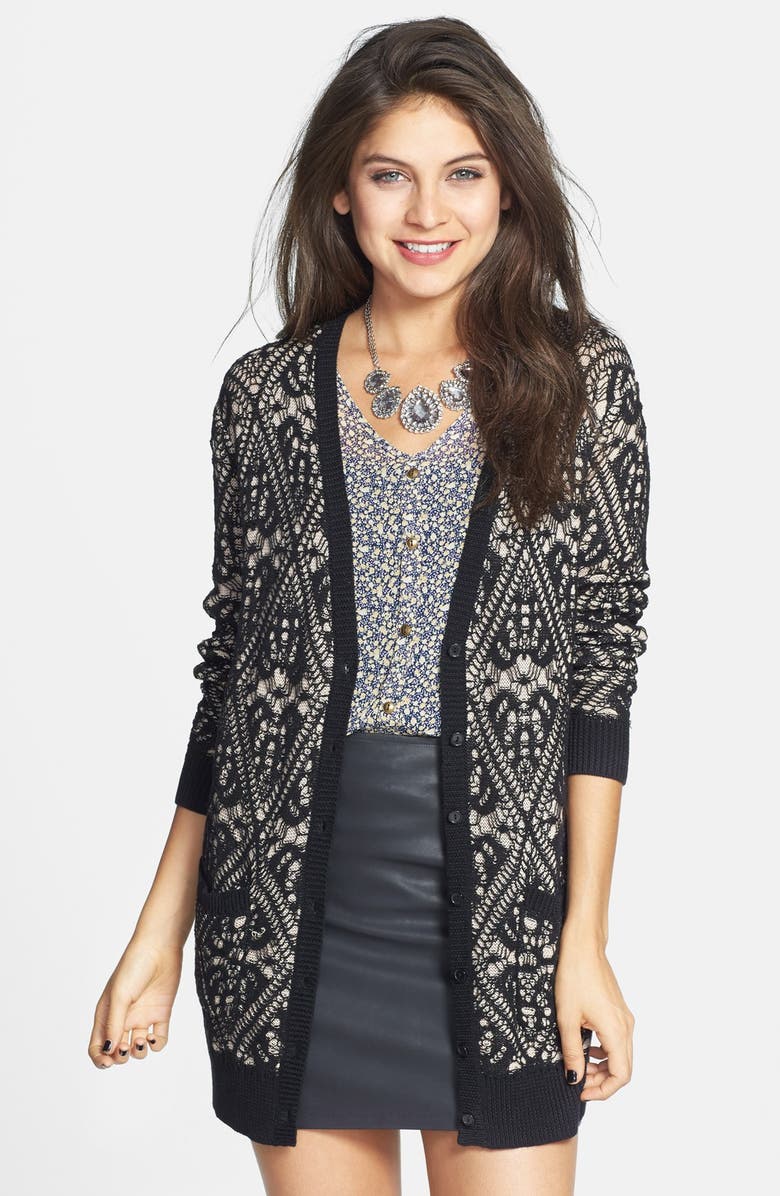 Frenchi <sup>®</sup> Lace Pattern Long Cardigan, Main, color,