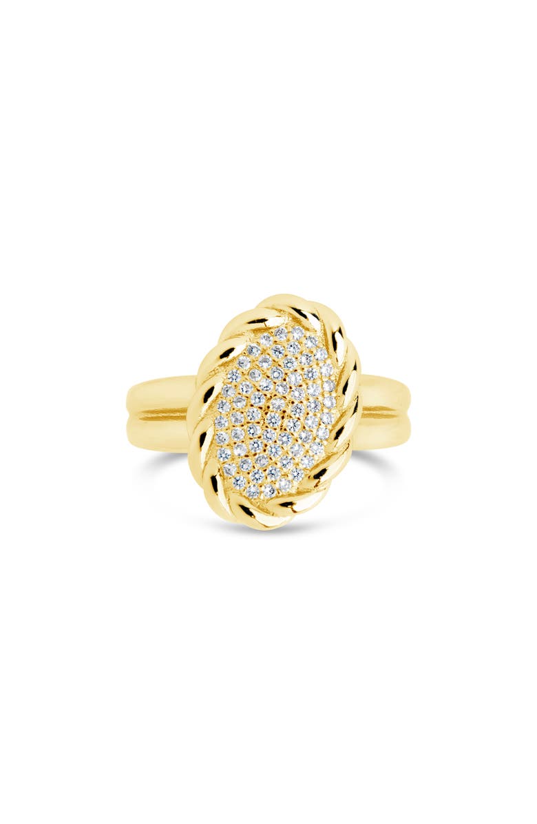Sterling Forever Galette Pavé Cubic Zirconia Signet Ring, Alternate, color, Gold