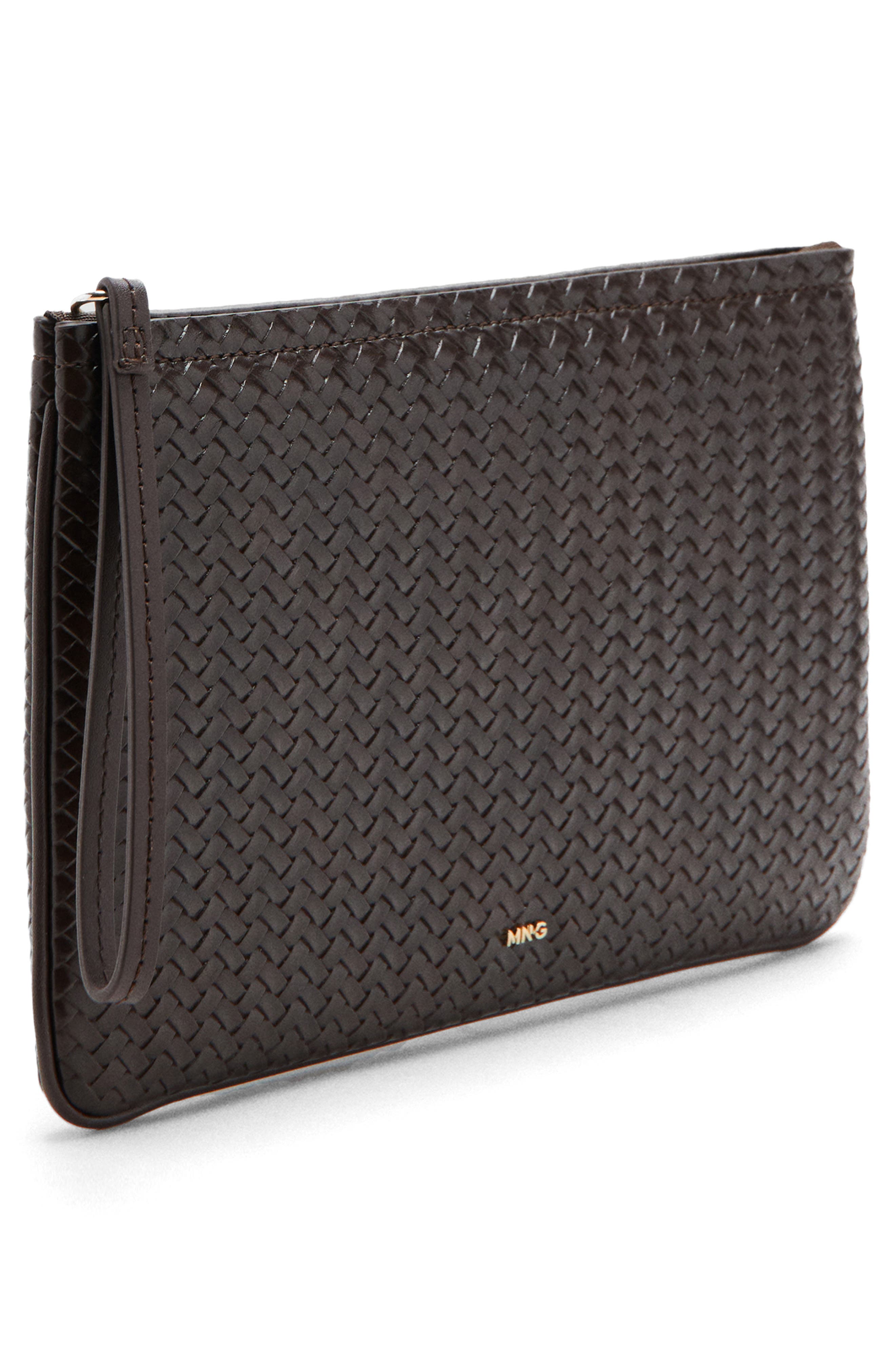 Braided Faux Leather Pouch, Alternate, color, CHOCOLATE