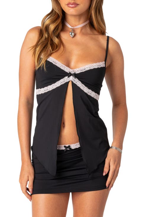 Sorely Lace Trim Split Front Camisole