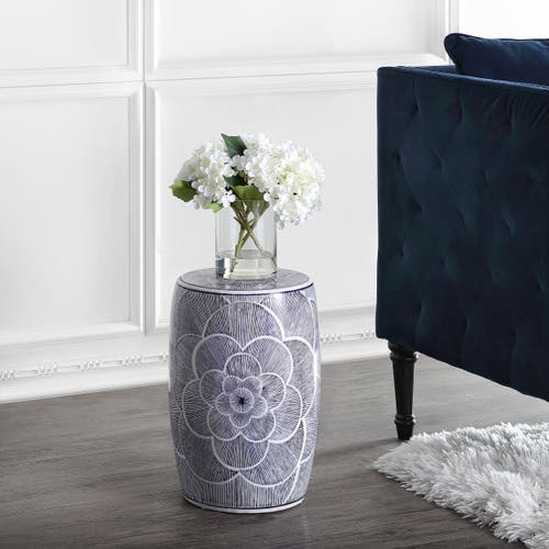 Jonathan Y Camellia 17" Ceramic Drum Garden Stool In Blue