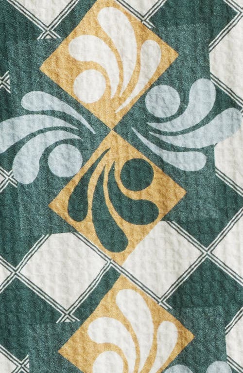 Wax London Didicot Geo Print Cotton Seersucker Camp Shirt In Green