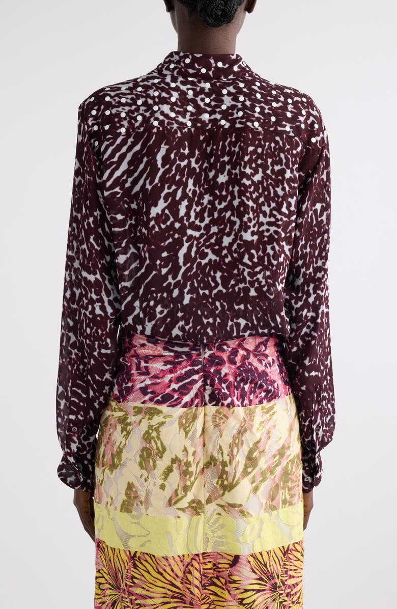 Dries Van Noten Chowy Mixed Print Button-Up Shirt, Alternate, color, Burgundy