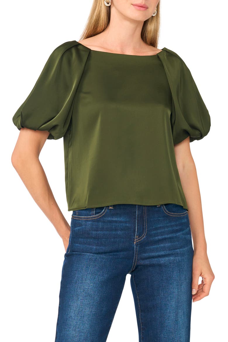 Bubble Sleeve Top, Main, color, MIDNIGHT SAGE