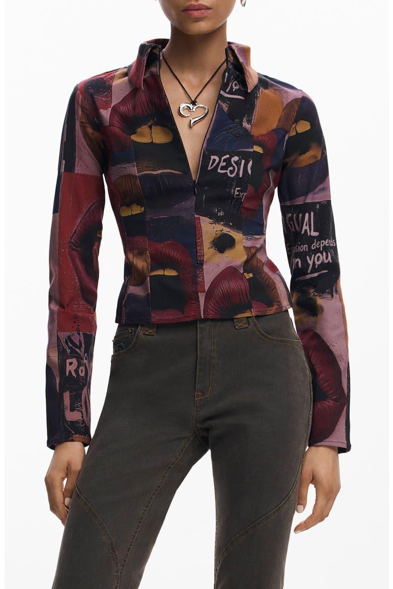 Mixed Print Long Sleeve Shirt, Main, color, GRAY BROWN