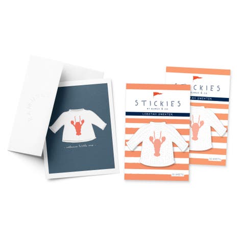 Lobstah Sweater 3" x 3" 50-Sheet Sticky Notes (2-Pack) & Lobstah Sweater Greeting Card Combo