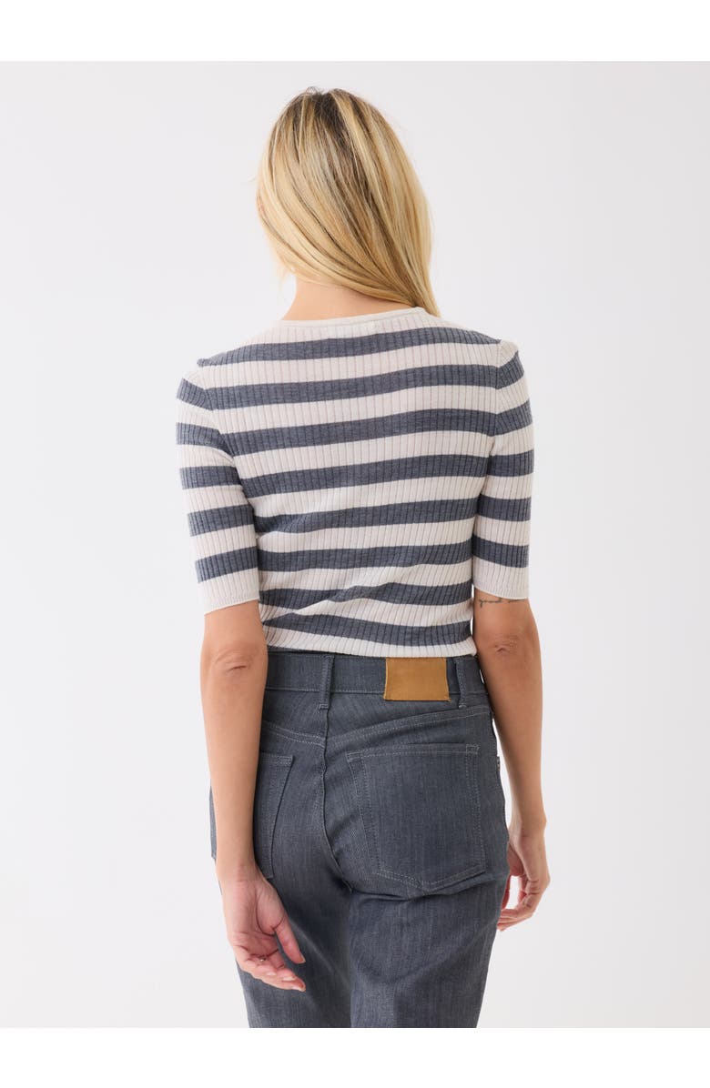 Majestic Filatures Merino Superfine Rib Knit Stripe Crewneck, Alternate, color, Milk/Gris Chine