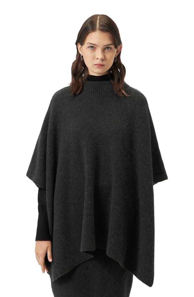 GOBI Mongolian Cashmere Rib-Knit Cashmere Poncho, Alternate, color, Charcoal