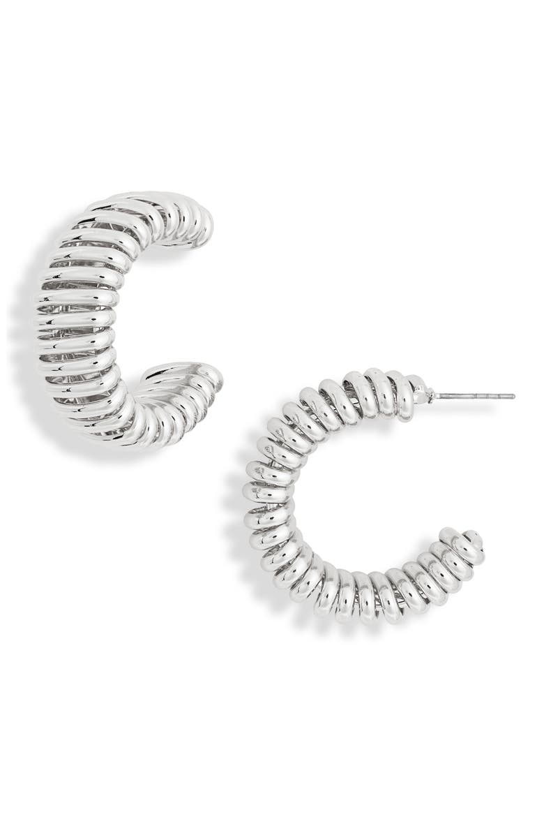 Ribbed Hoop Earrings, Main, color, SILVER