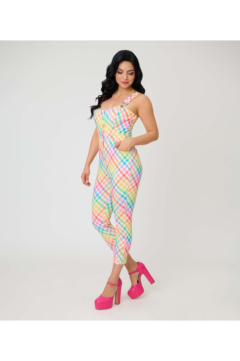 1970s Eartha Jumpsuit, Alternate, color, White Rainbow Gingham