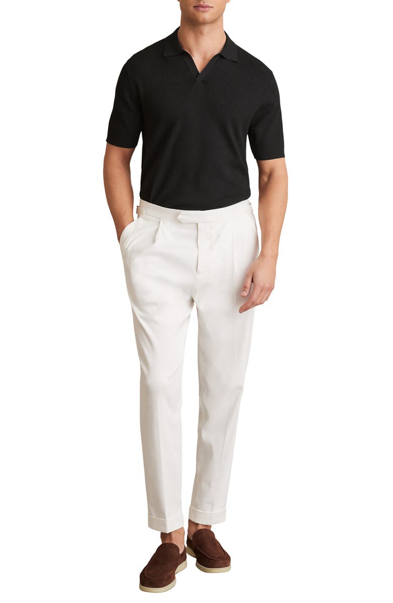 Reiss Tyne Textured Johnny Collar Polo Sweater, Alternate, color, Black