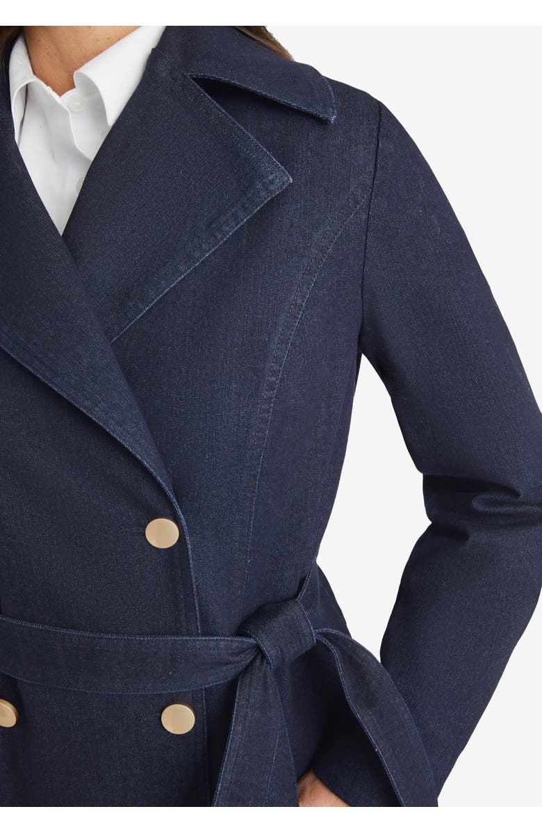 Jessica London Refined Denim Trench Coat, Alternate, color, Indigo