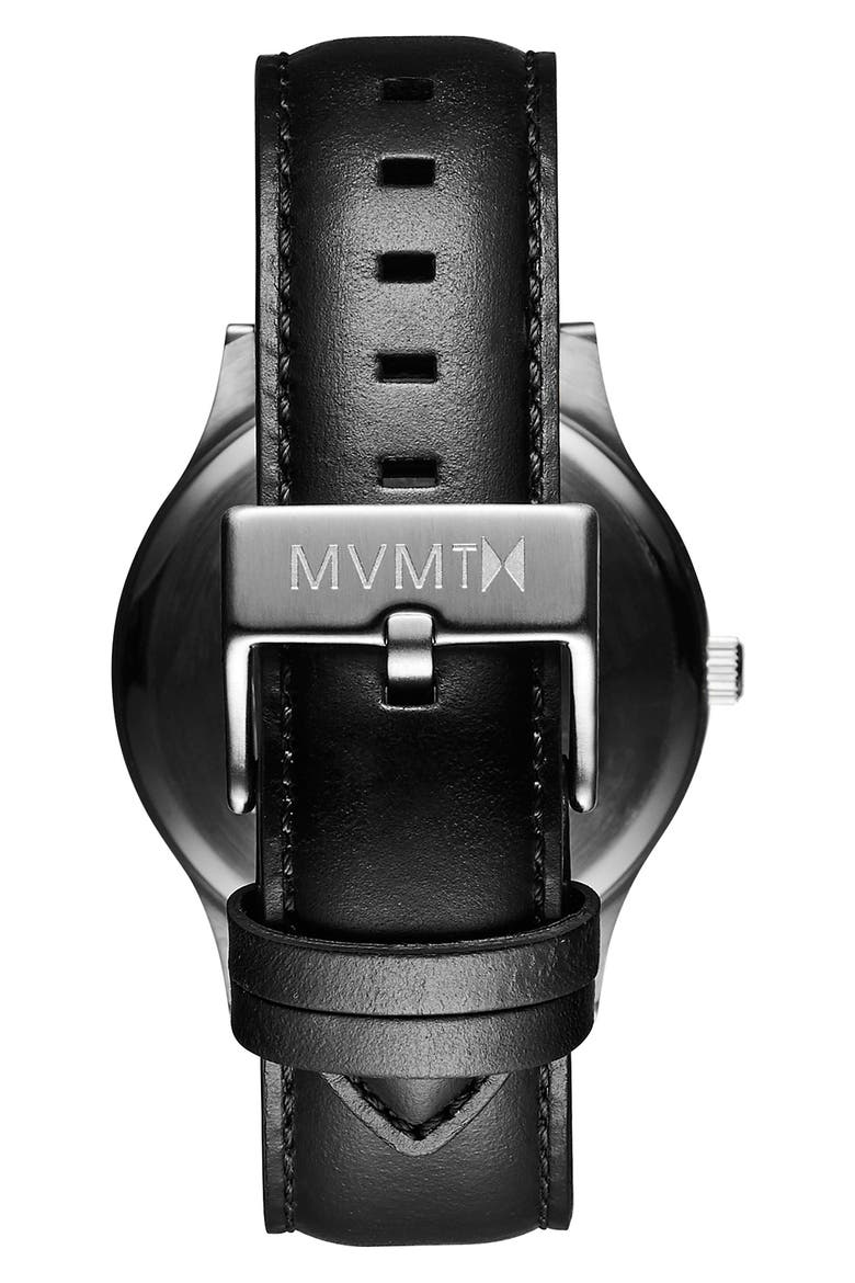 MVMT 40 Series Leather Strap Watch, 40mm, Alternate, color, BLACK/ SILVER