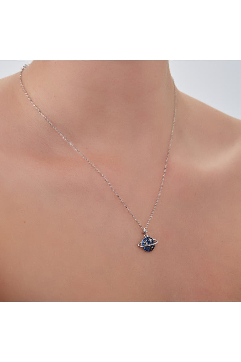 Blue Saturn Jewelled Sterling Silver Necklace, Alternate, color, Silver