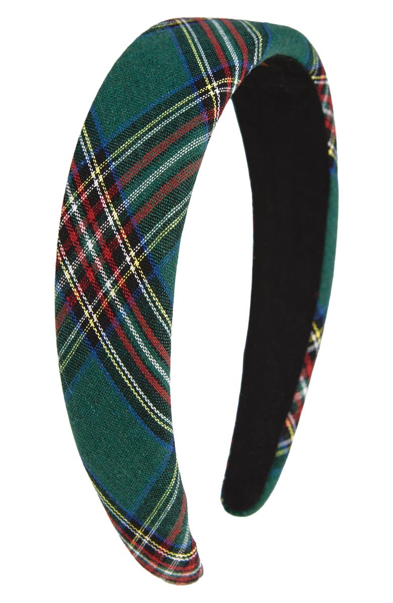 Tasha Padded Plaid Headband, Main, color, Green Plaid
