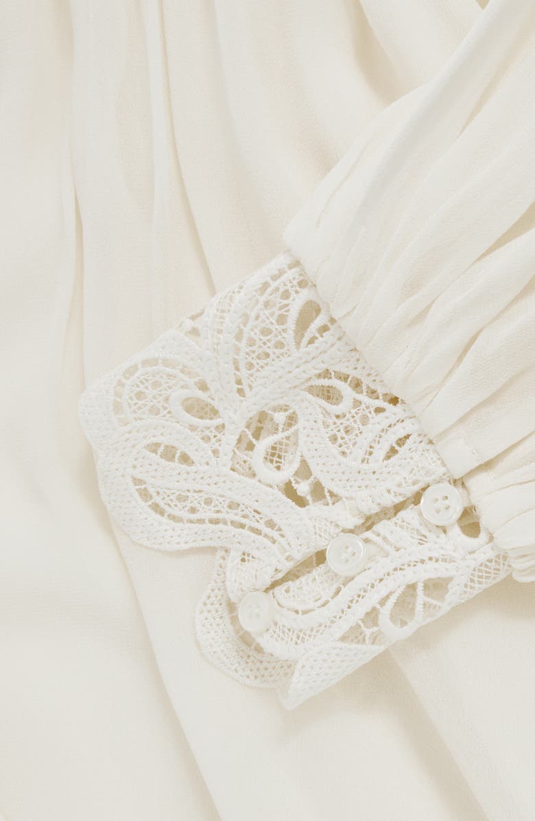 Reiss Czara Lace Accent Smocked Yoke Top, Alternate, color, Cream