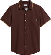 MAVRANS Espresso Crochet Trim Short Sleeve Button-Up Shirt