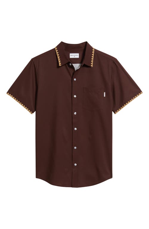 Mavrans Espresso Crochet Trim Short Sleeve Button-up Shirt In Brown