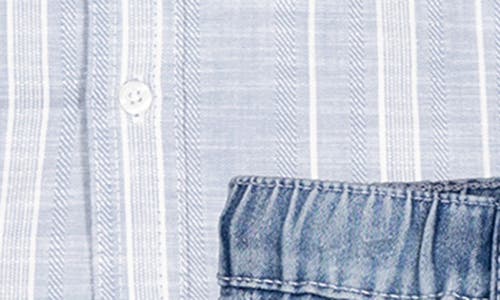 Joe's Jeans Kids' Stripe Button-up Shirt & Denim Shorts Set In Light Blue