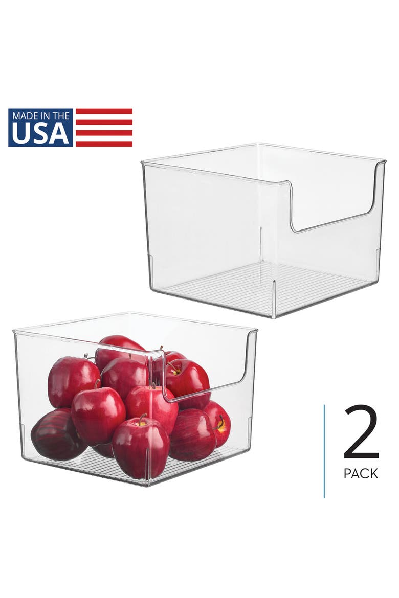 Open-Front Storage Bin for Kitchen, Pantry, Bathroom, Office, Set of 2, Clear, Made in USA, Alternate, color, Clear