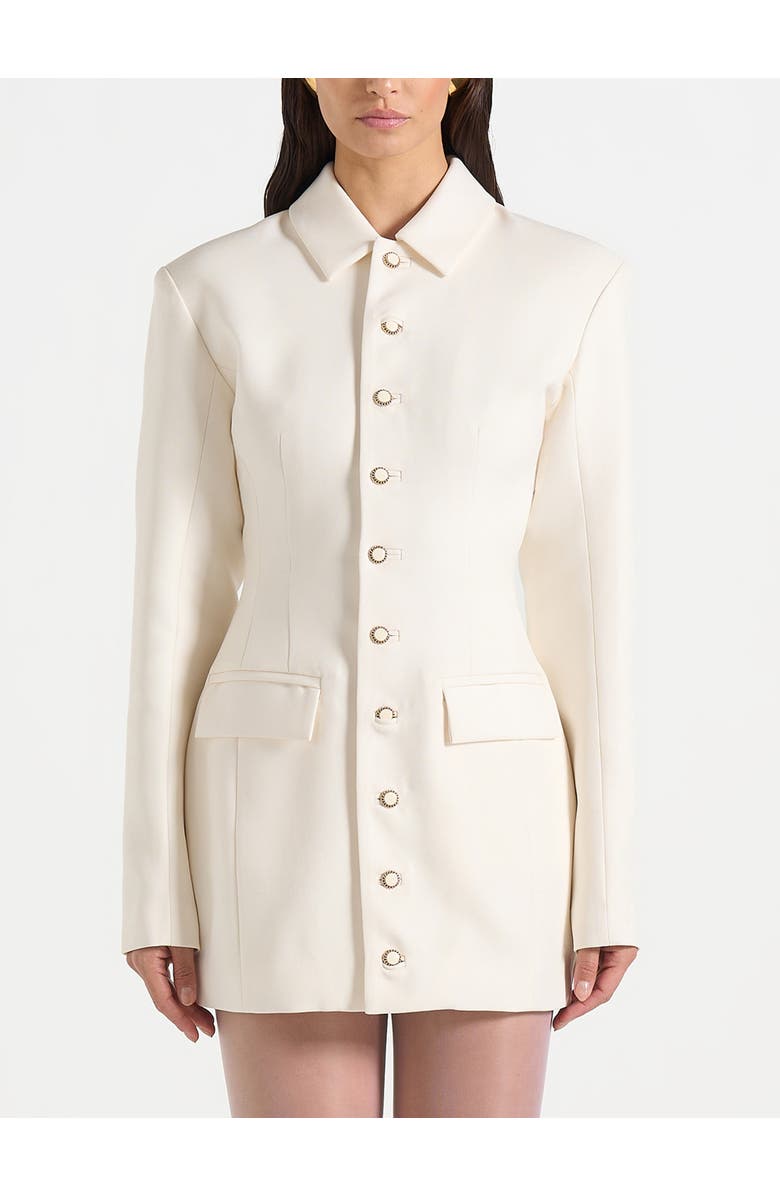 Manière De Voir Amelie Cinch Button Up Blazer Dress, Alternate, color, Off White