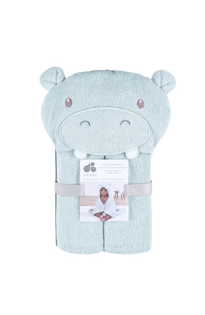 Just Born Tan Deer Character Hooded Towel, Alternate, color, Hippo