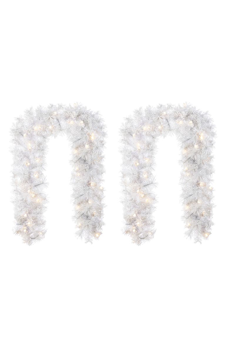 Set of 2 Pre-Lit Flocked Christmas Garland with Timer, Alternate, color, Green