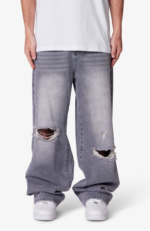 Mnml Blowout Baggy Ripped Wide Leg Jeans In Gray
