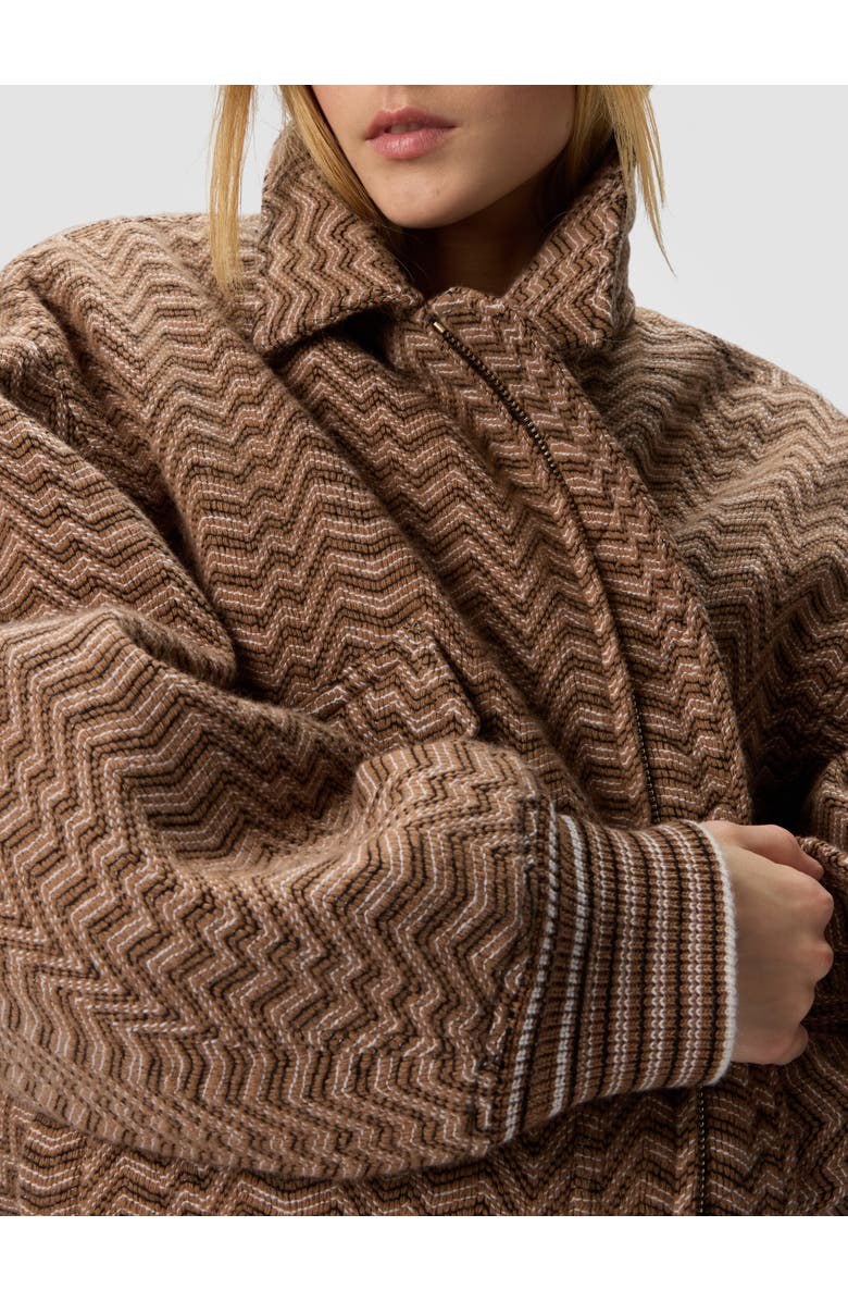 Missoni Bomber Jacket With Irregular Chevron Pattern, Alternate, color, Beige