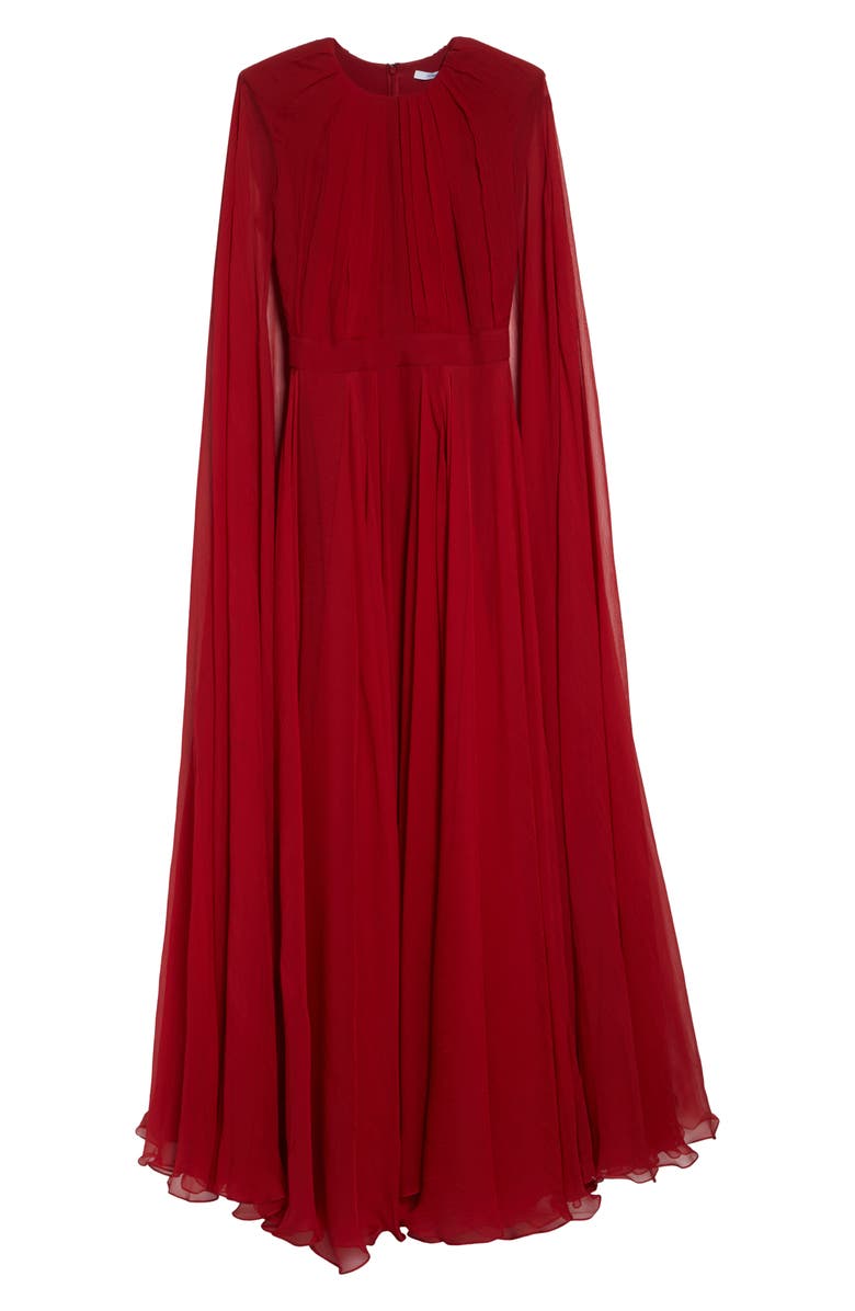 Givenchy Long Sleeve Silk Crepon Cape Gown, Main, color, Dark Red