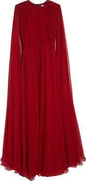 Givenchy Long Sleeve Silk Crepon Cape Gown