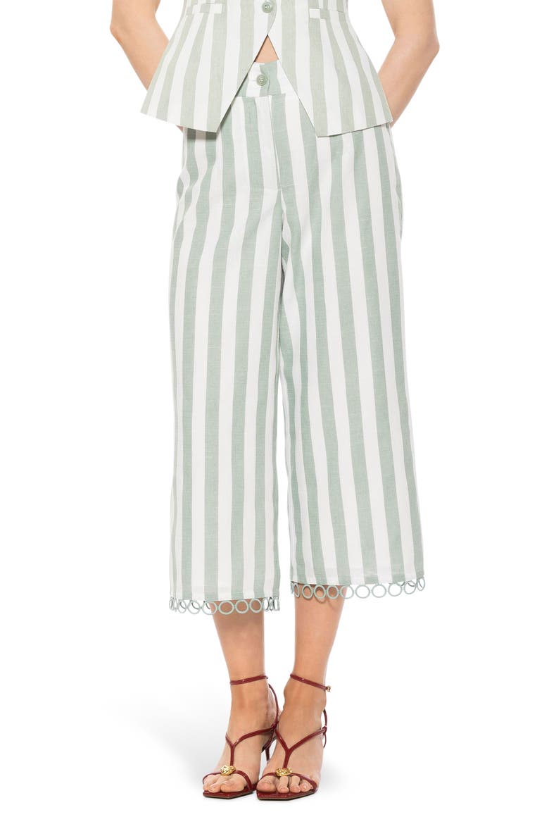 Lucy Wide Leg Ankle Crop Pants, Main, color, GREEN STRIPE