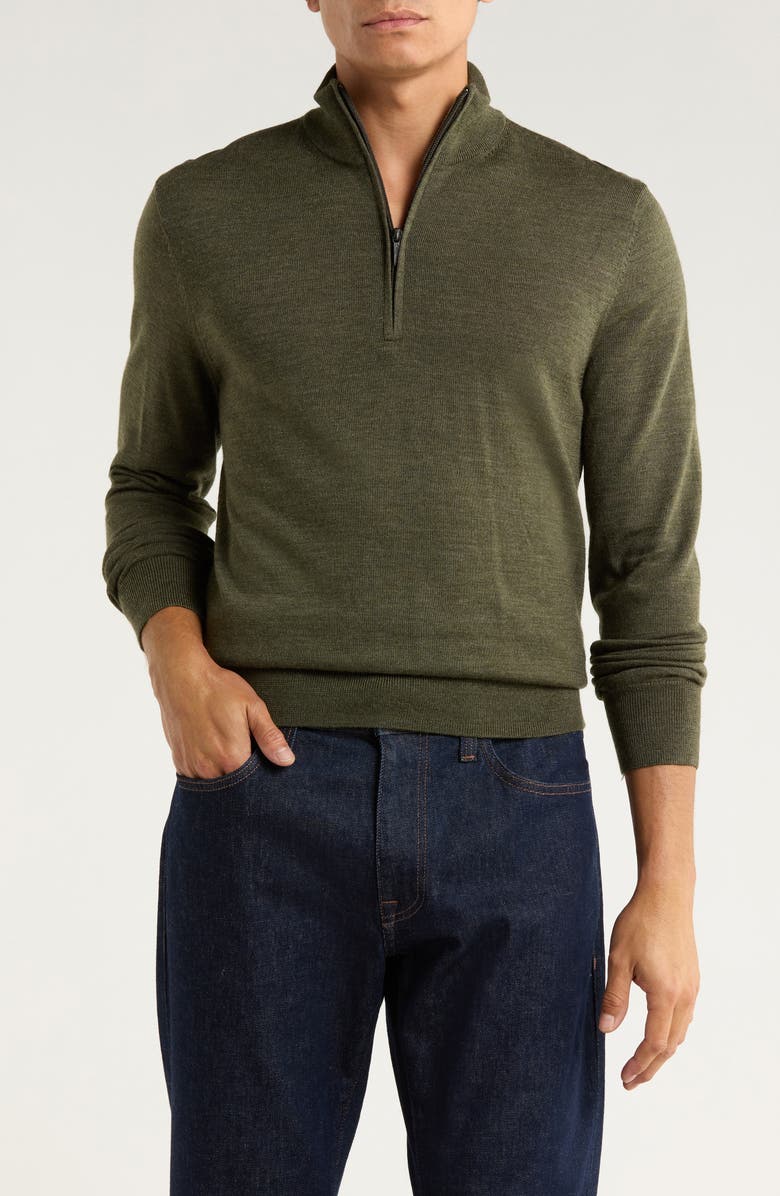 Brooks Brothers Swift Merino Wool Half Zip Pullover, Main, color, Green