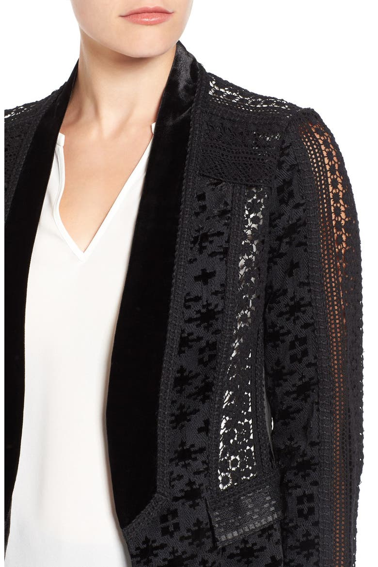 'Pippa' Velvet & Lace Jacket, Alternate, color, BLACK