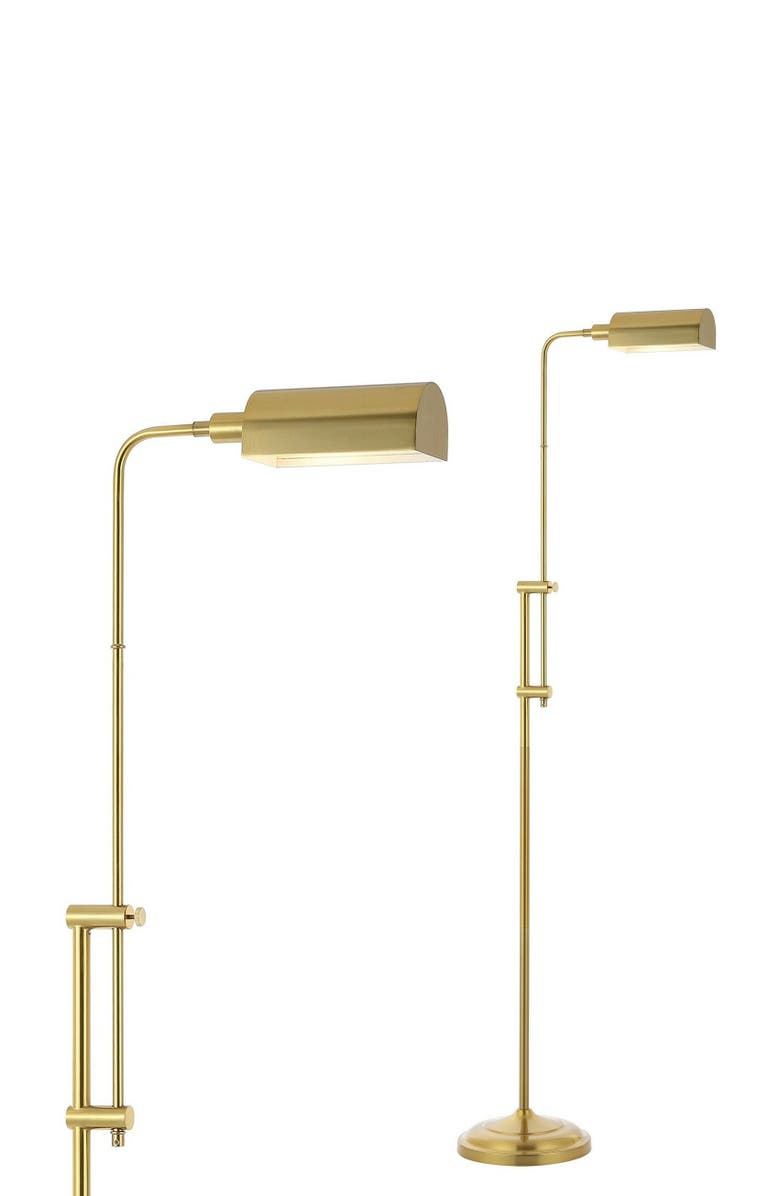 JONATHAN Y Zinnia 63" Industrial Minimalist Height-Adjustable Iron Pharmacy LED Floor Lamp, Brass Gold, Main, color, Brass Gold