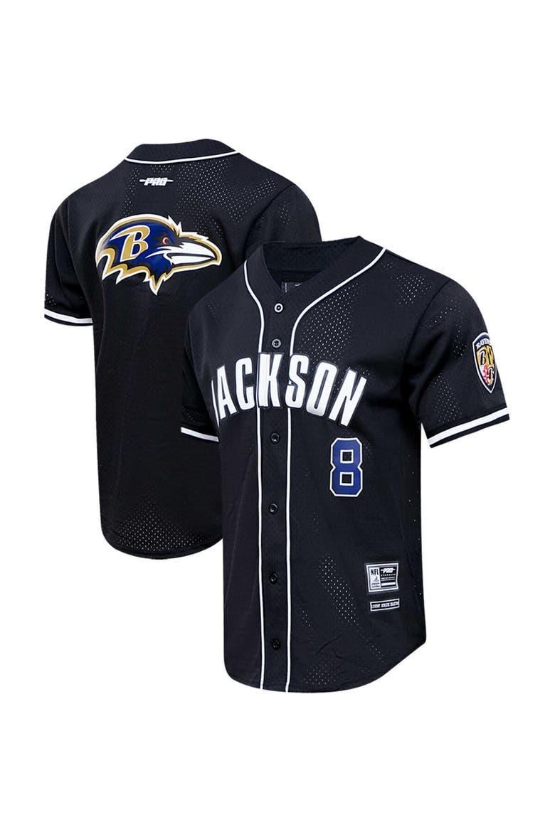 Men's Pro Standard Lamar Jackson Black Baltimore Ravens Mesh Baseball Button-Up T-Shirt, Alternate, color, Black