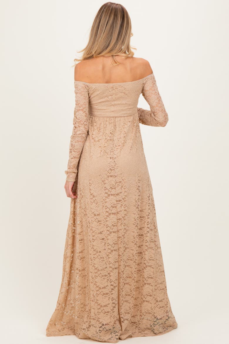 Floral Lace Long Sleeve Off Shoulder Maxi Dress, Alternate, color, Gold